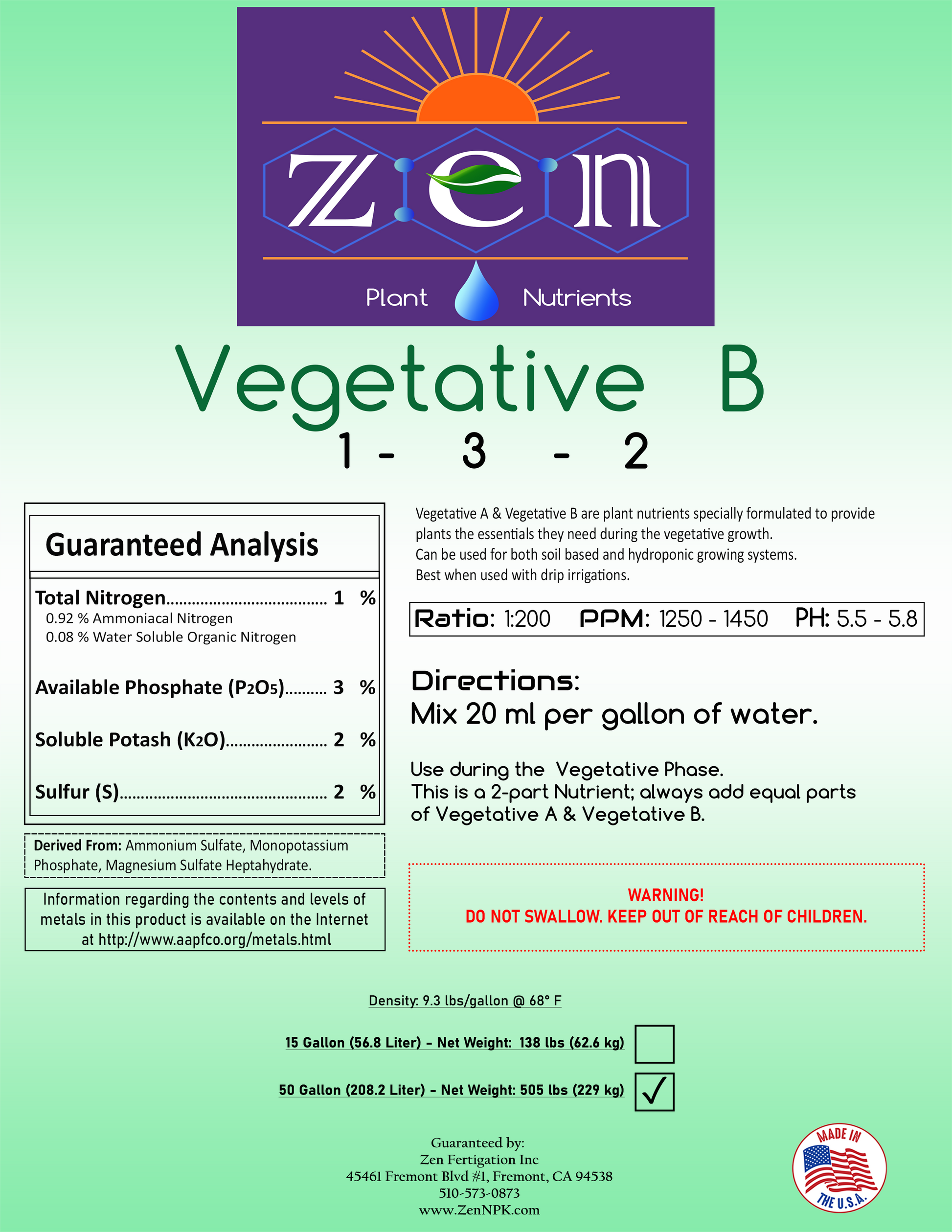 Zen Vegetative B 50 gallon