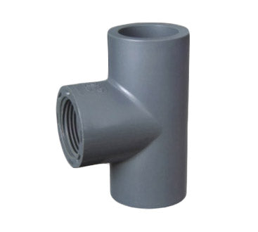 PVC Straight Tee - Schedule 80 - Gray - Socket x FPT x Socket - 3/4-Inch